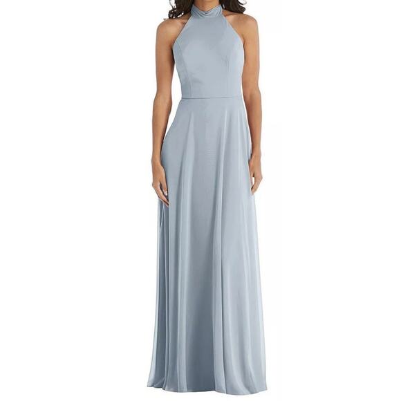 After Six High Neck Halter‎ Backless Maxi Dress Mist Blue 1545 Size 14R NWT - Picture 1 of 15